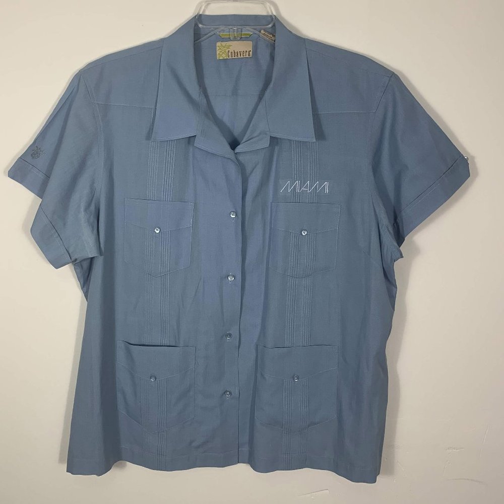 Cubavera Miami Collared Button Front Blue Shirt